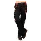Men Black Gothic Pant Red Thread | Unisex Tartan Strap D-Ring Trouser