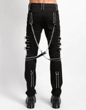 Men Gothic Trippe Band Pants | Black Pant with White Trim and Bondage Strap Detail
