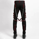 Men Gothic Trippe Band Pants | Black Pant with White Trim and Bondage Strap Detail