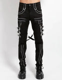 Men Gothic Trippe Band Pants | Black Pant with White Trim and Bondage Strap Detail
