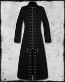 Gothic Vampire Pins Head Trench Coat | Dark Punk Style with Buckle & Pin Details