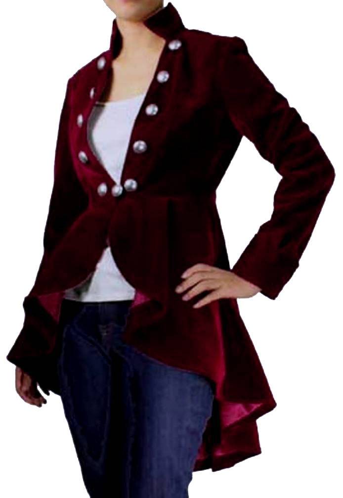 Victorian Burgundy Velvet Ruffle Coat | Women Gothic Red Frock Jacket