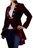 Victorian Burgundy Velvet Ruffle Coat | Women Gothic Red Frock Jacket