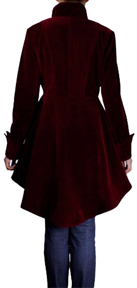Victorian Burgundy Velvet Ruffle Coat | Women Gothic Red Frock Jacket