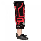 Men Gothic Steampunk Cyber Punk Pants | Black and Red Zip-Off Bondage Trouser with Chain