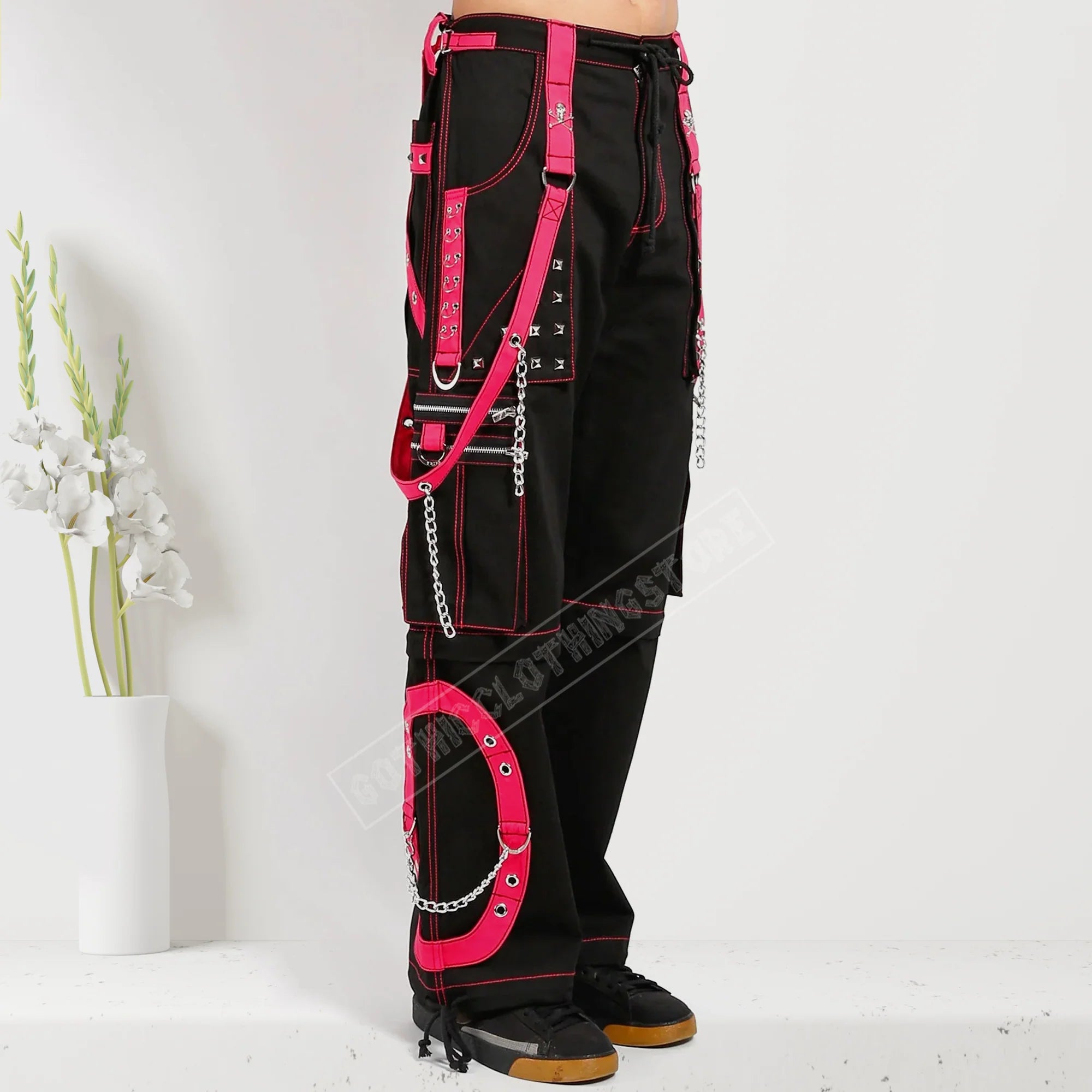 Men Gothic Step Chain Pant | Steampunk Punk Style Trouser with Removable Chain