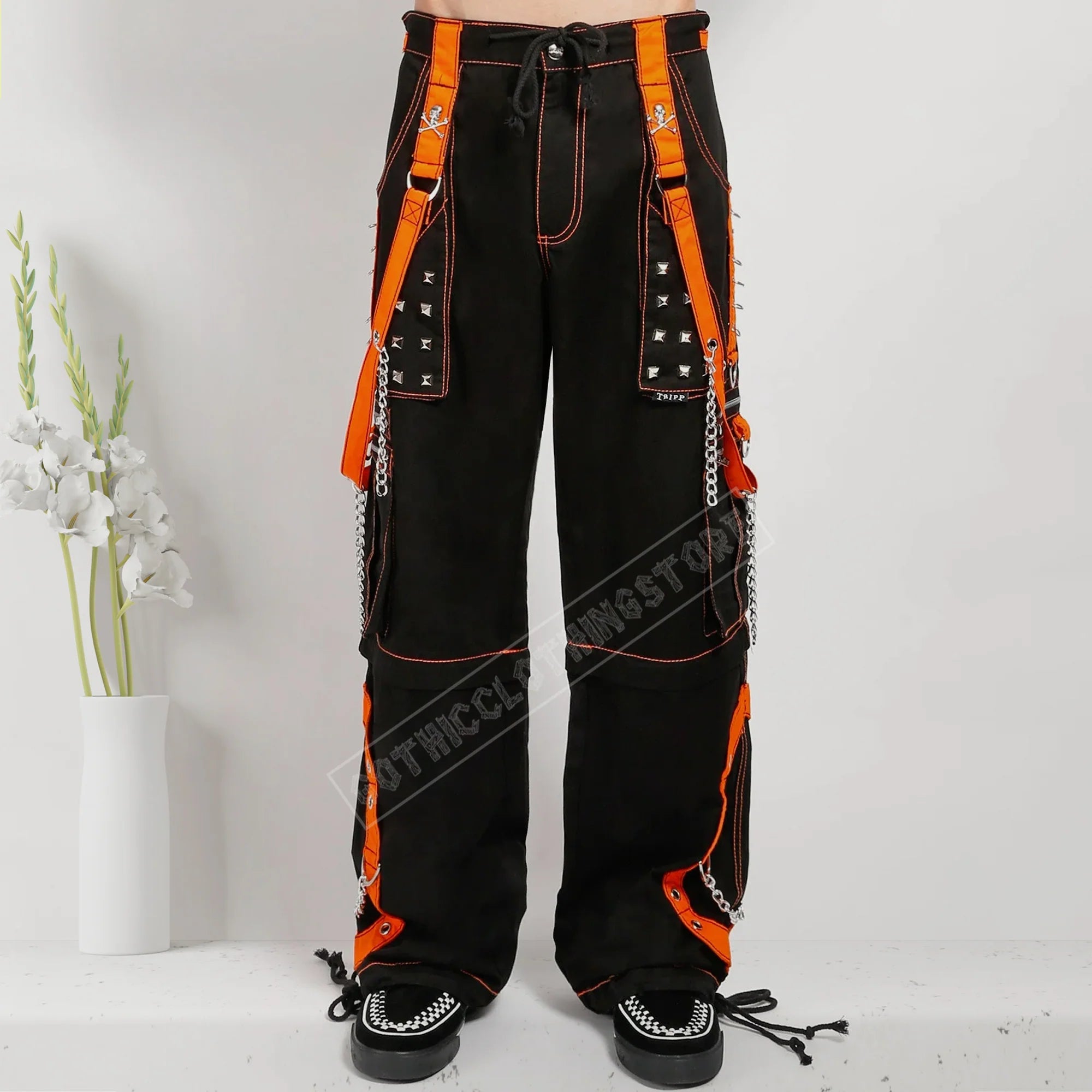 Men Gothic Step Chain Pant | Steampunk Punk Style Trouser with Removable Chain