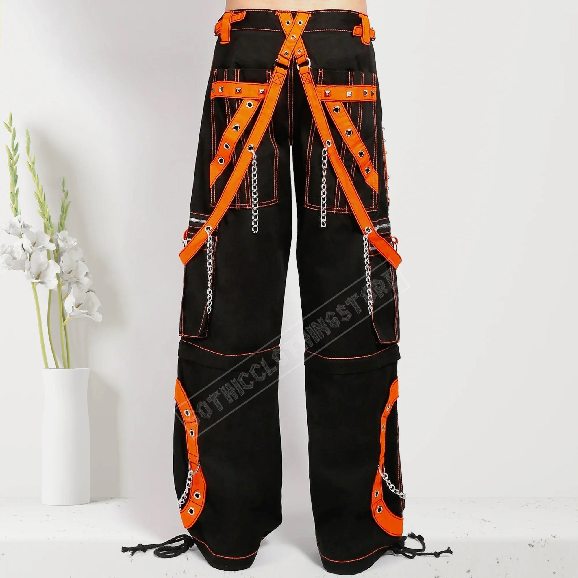 Men Gothic Step Chain Pant | Steampunk Punk Style Trouser with Removable Chain
