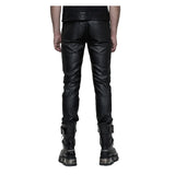 Men Black Devil Fashion Rock Pants | Punk Gothic Steampunk PU Trouser with Zipper and Buckle Detail