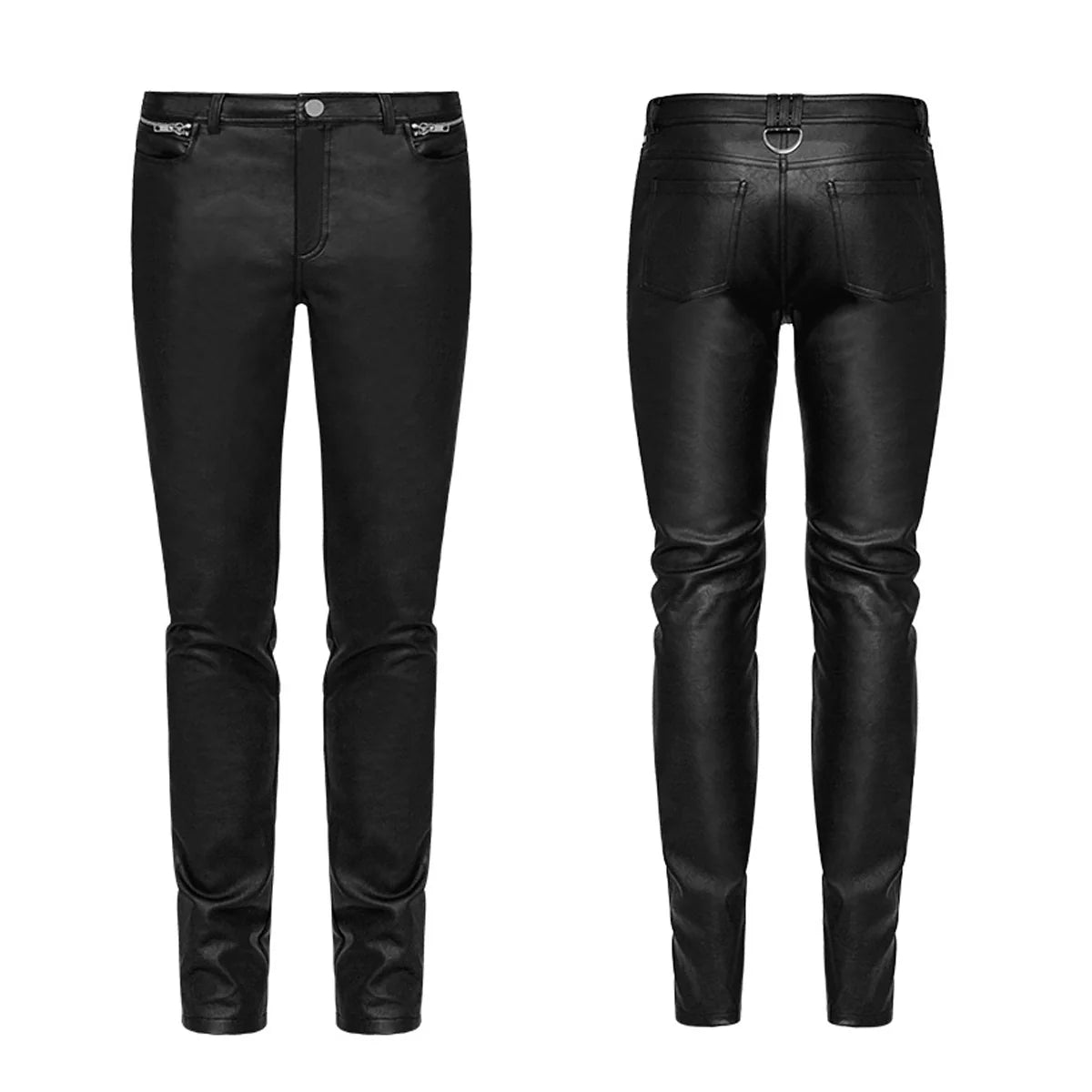 Men Black Devil Fashion Rock Pants | Punk Gothic Steampunk PU Trouser with Zipper and Buckle Detail