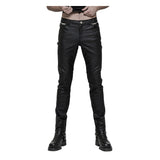 Men Black Devil Fashion Rock Pants | Punk Gothic Steampunk PU Trouser with Zipper and Buckle Detail
