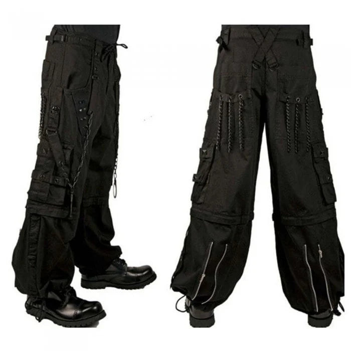 Men Gothic Bondage Pants | Steampunk Zip-Off Trouser with Handcuff and Chain