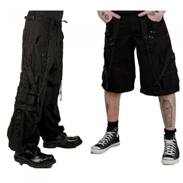 Men Gothic Bondage Pants | Steampunk Zip-Off Trouser with Handcuff and Chain