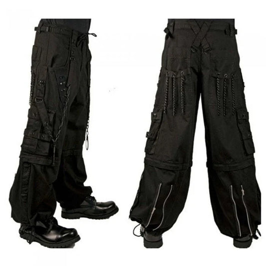 Men Gothic Bondage Pants | Steampunk Zip-Off Trouser with Handcuff and Chain