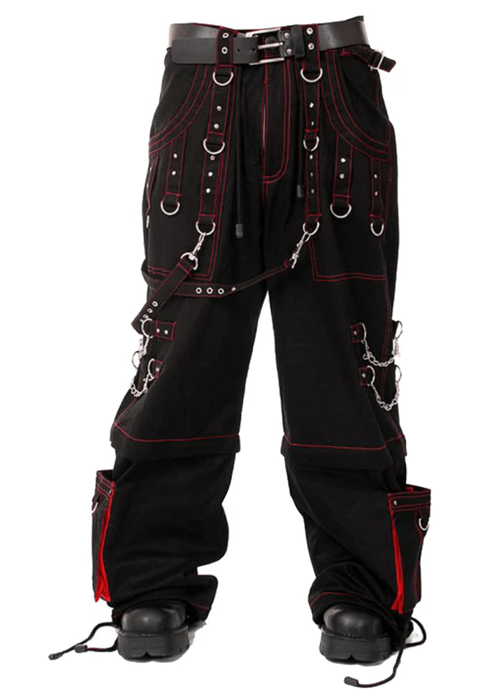Men Gothic Elite Pant | Cyber Red Thread Bondage Trouser | Convertible Steampunk Pant