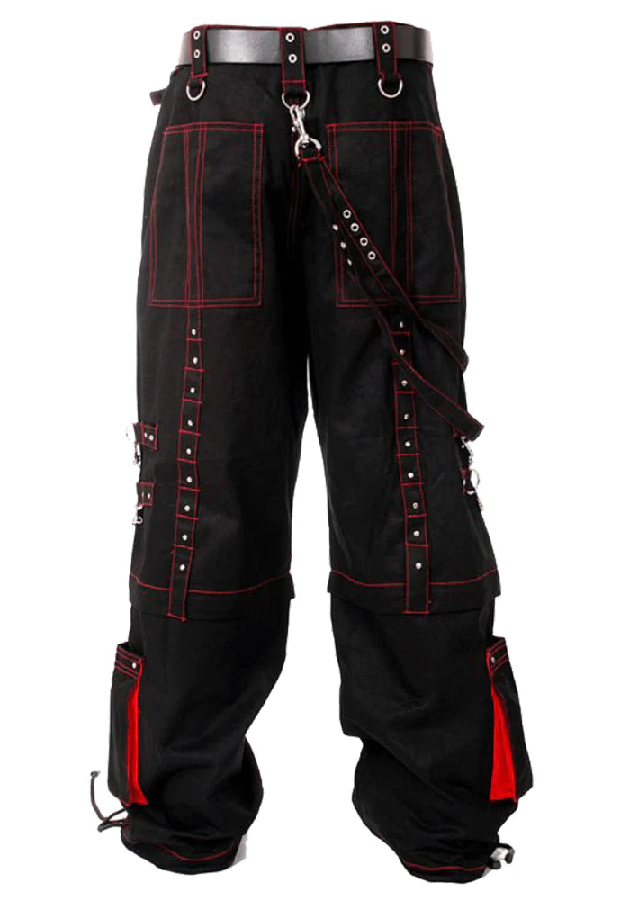 Men Gothic Elite Pant | Cyber Red Thread Bondage Trouser | Convertible Steampunk Pant