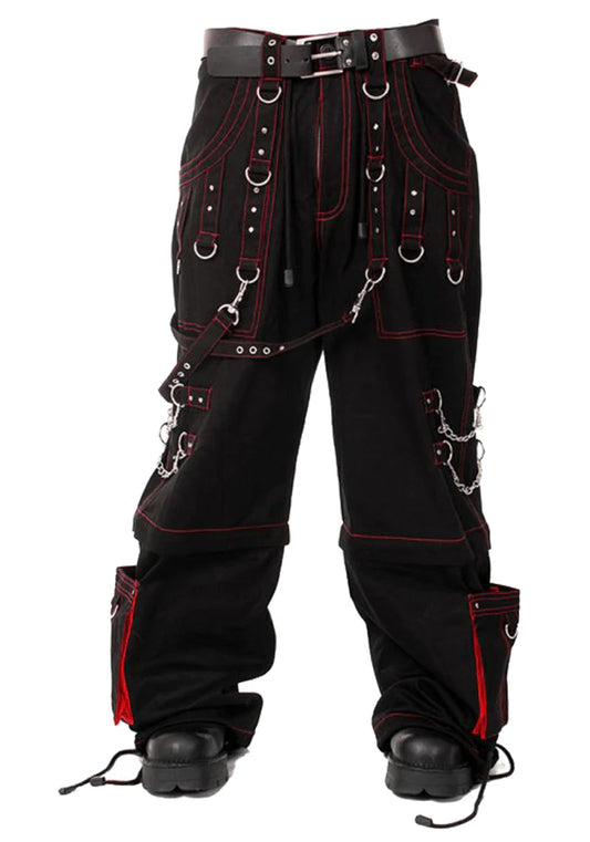 Men Gothic Elite Pant | Cyber Red Thread Bondage Trouser | Convertible Steampunk Pant