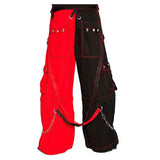 Men Gothic Bondage Pants | Black and Red Techno Punk Rock Cotton Trouser with Chain