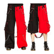 Men Gothic Bondage Pants | Black and Red Techno Punk Rock Cotton Trouser with Chain
