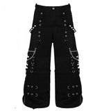 Men Cyber Goth Bondage Pants | Zip-Off Cargo Trouser with Metal Accessory