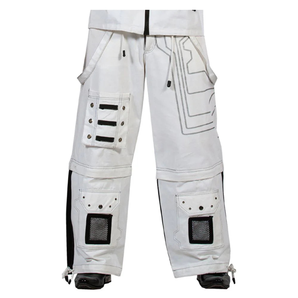 Men Gothic White and Black Strap Trousers | Cyber Punk Baggy Cargo Pant