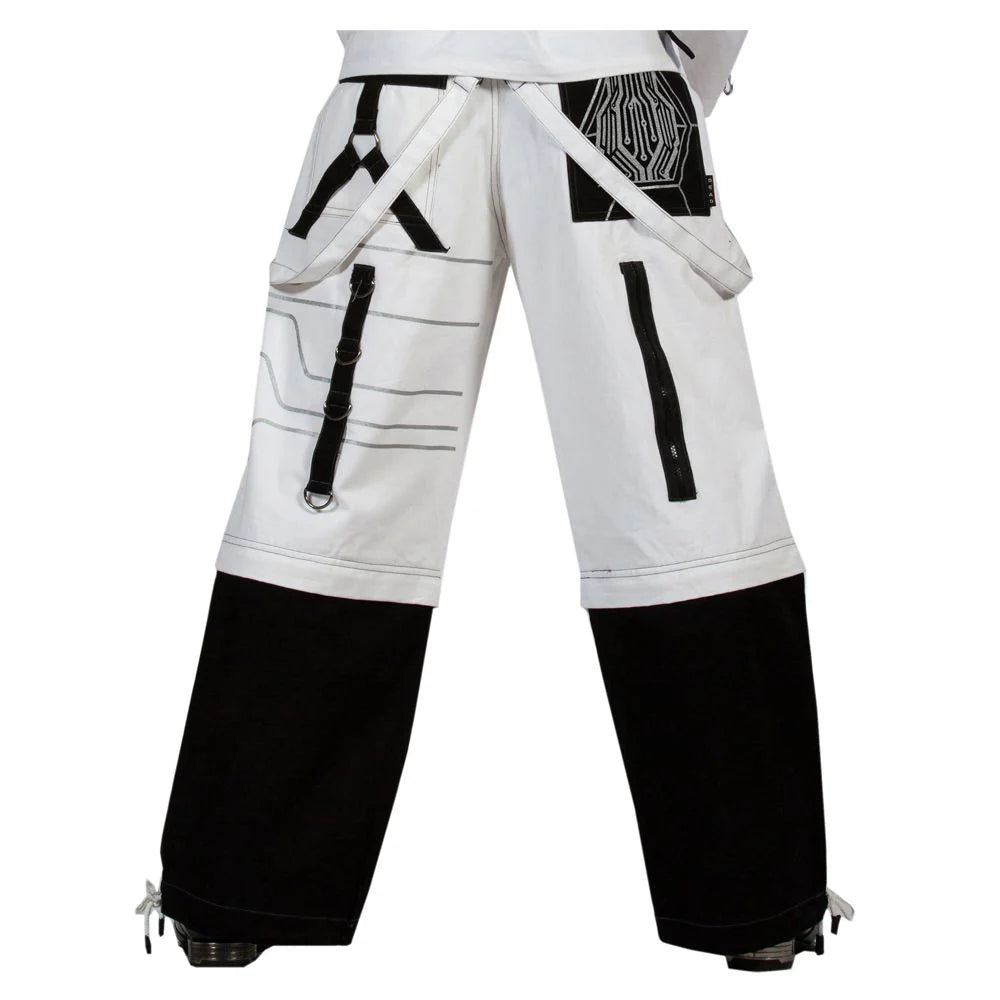 Men Gothic White and Black Strap Trousers | Cyber Punk Baggy Cargo Pant
