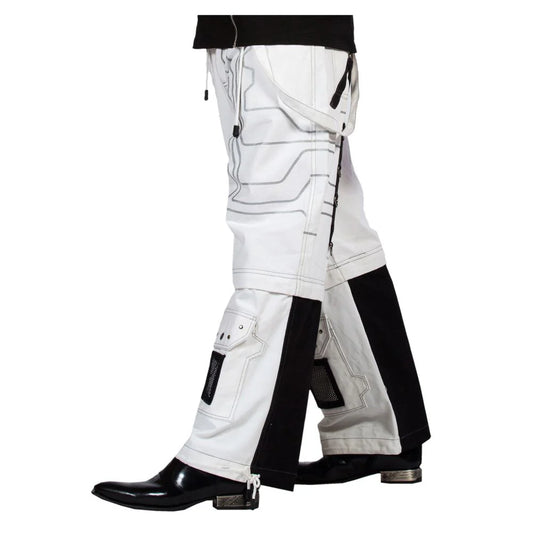 Men Gothic White and Black Strap Trousers | Cyber Punk Baggy Cargo Pant