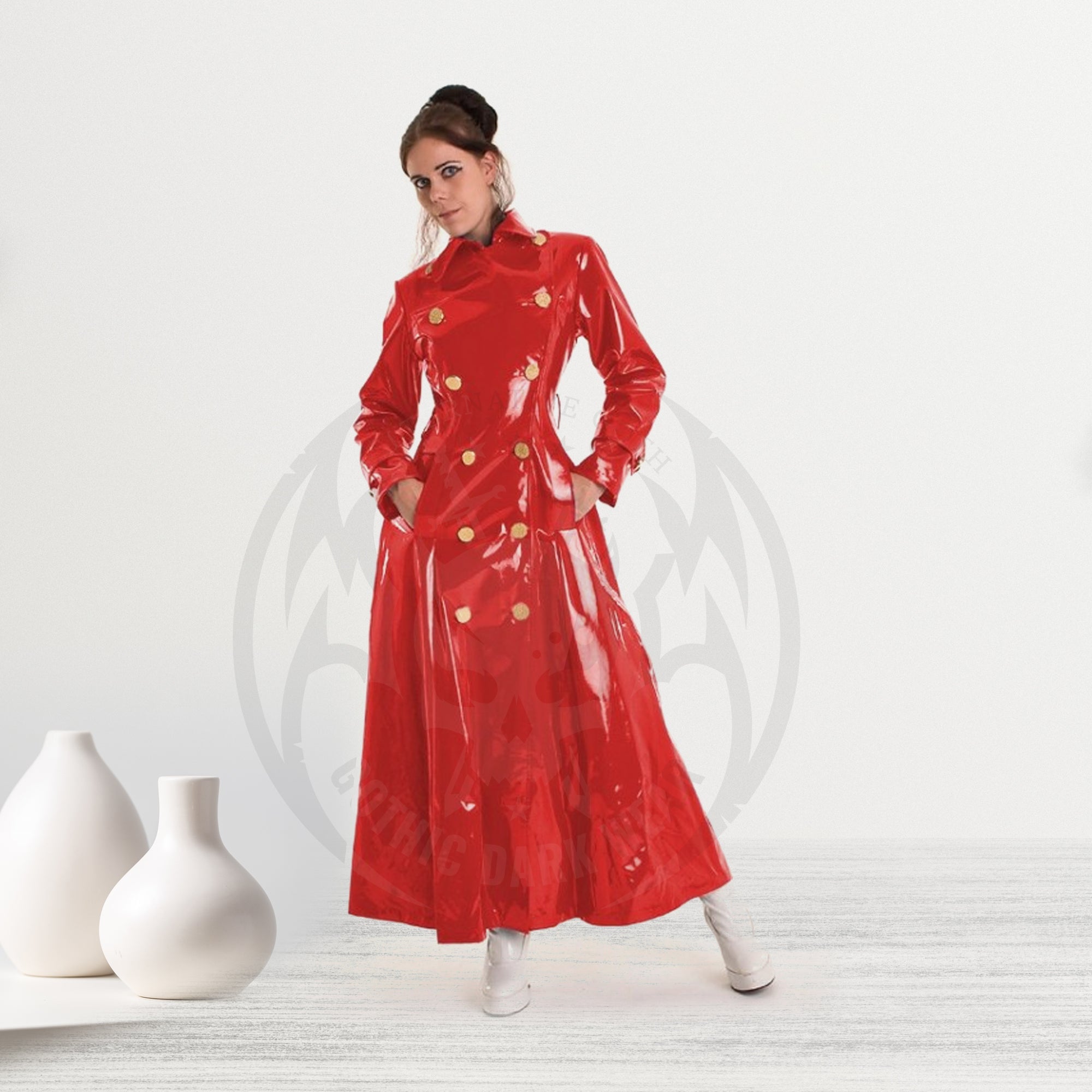 Women PVC Vinyl Long Coat Red/Blue PVC Raincoat PVC Trench Coats Ladies Emo Fashion Coat - Alternative Gothic Dark Wear | Embrace Dark Aesthetic Men & Women Gothic Clothing