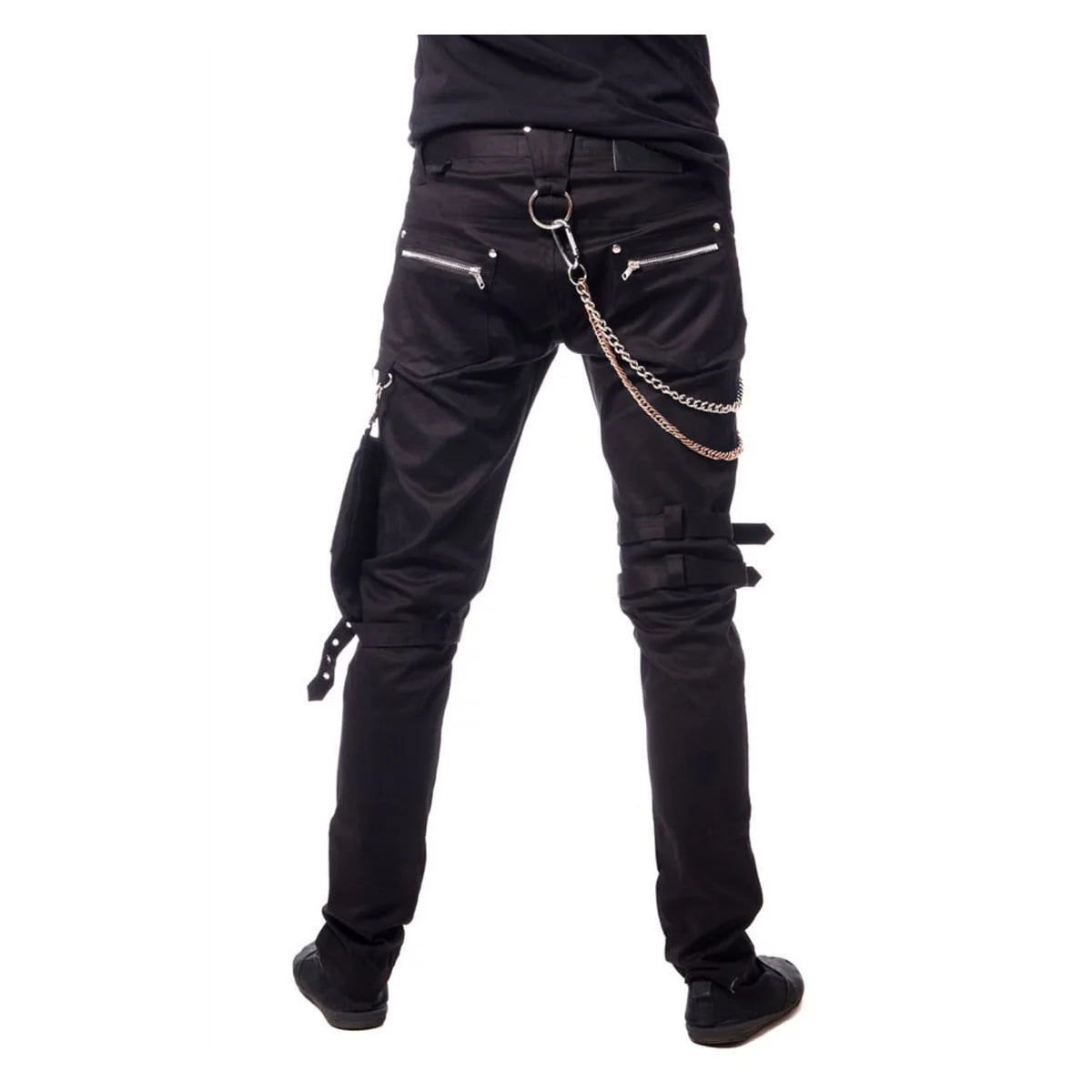 Men Fetish Slim Fit Buckle Strap Pants | Punk Gothic Utility Style Trouser with Zippered Pocket