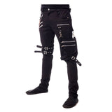 Men Fetish Slim Fit Buckle Strap Pants | Punk Gothic Utility Style Trouser with Zippered Pocket